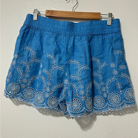 J. Crew women’s blue floral embroidered linen cotton breathable shorts medium - Picture 4 of 6